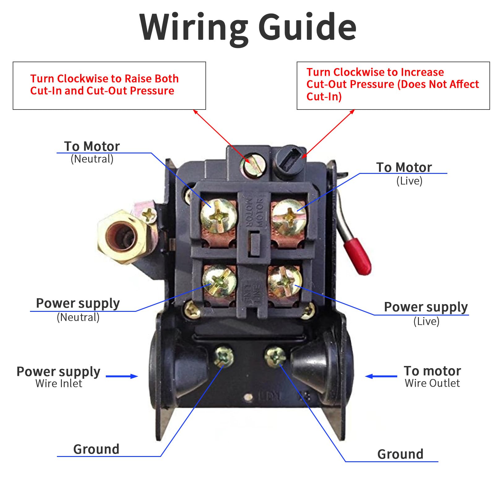 JahyShow Pressure Switch for Air Compressor 90-125 PSI Single Door
